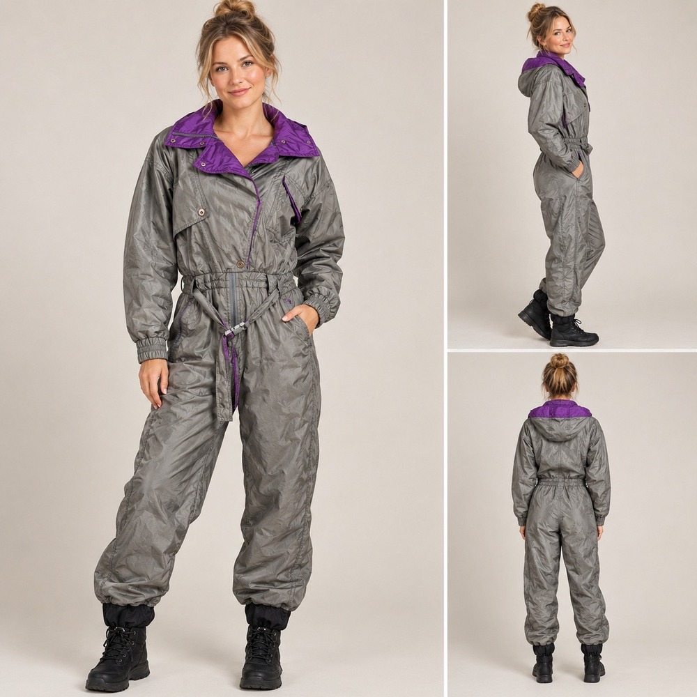 White Stag Vintage Womens Gray Purple One Piece Ski Suit Snow Suit Size 8